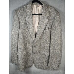 Vintage Magee Donegal Handwoven Tweed Blazer 44 Long  Gray Speckled Wool Jacket